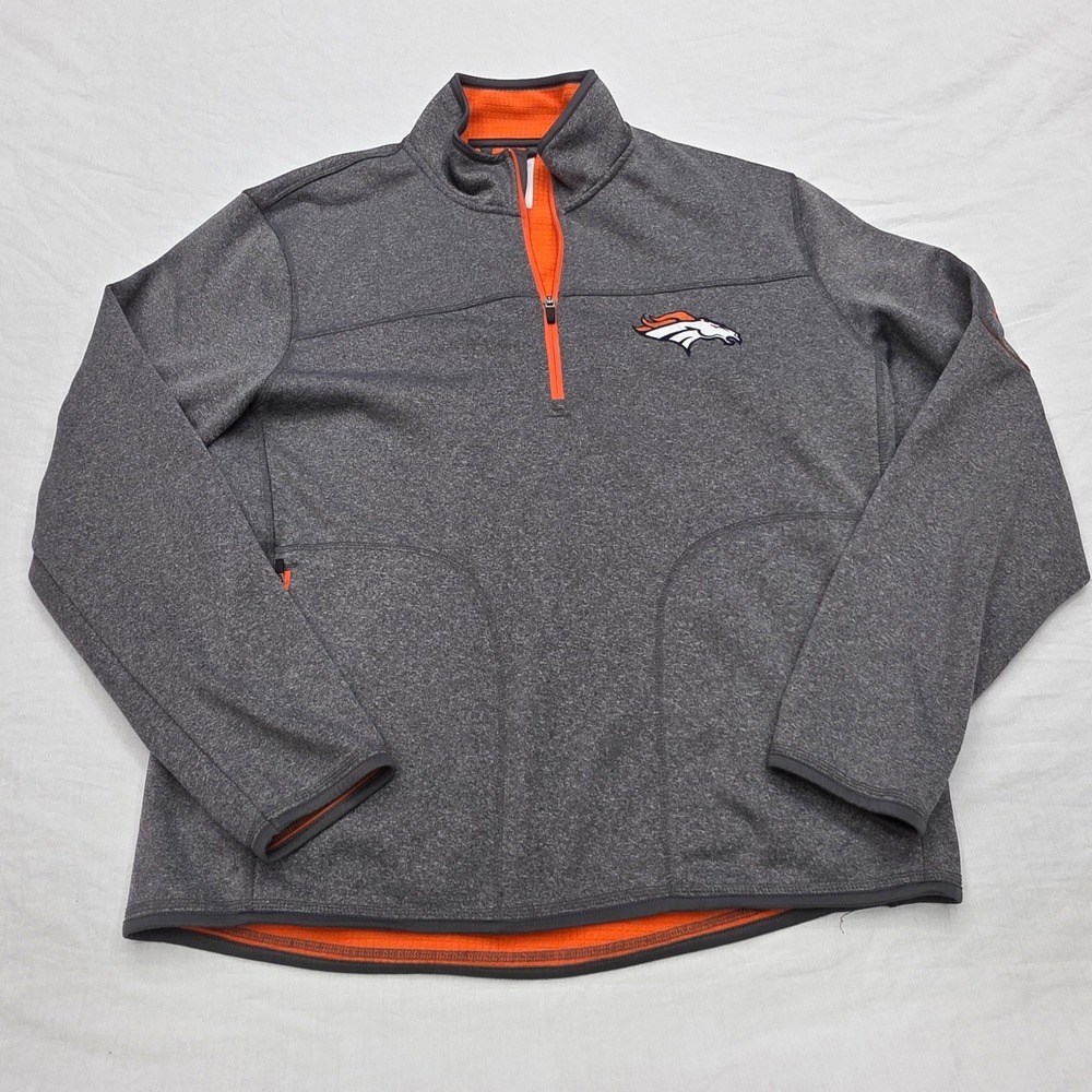 NFL Denver Broncos Mens Large Gray Orange Quarter Zip Fleece Pullover Jacket